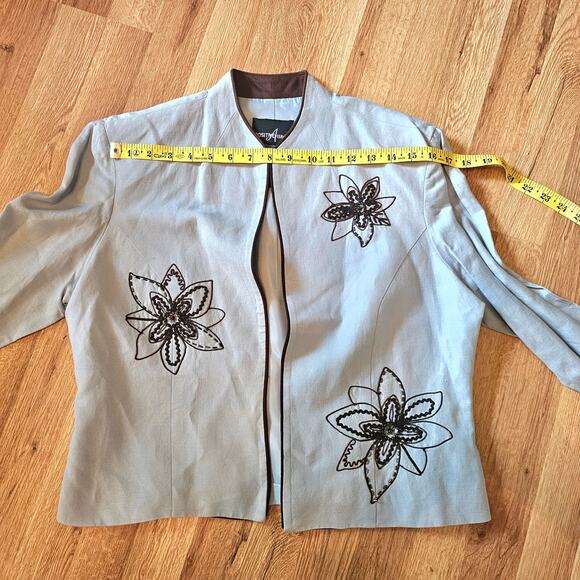 Positive Attitude 2pc Baby Blue Tank Top Linen Jacket Brown Embroi Beaded Flower - Picture 12 of 15